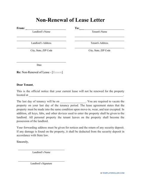tenant non renewal of lease sample letter|Non.